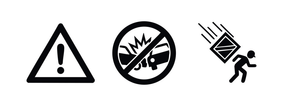 Hazard and Warning Signs Icons - Safety, Prohibition, and Falling Objects