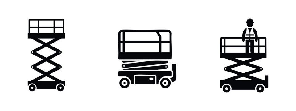 Scissor Lift and Aerial Work Platform Icons - Construction Equipment