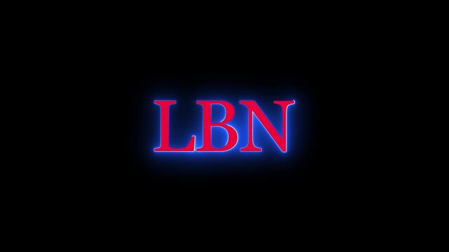 Neon illuminated sign displaying lbn acronym glowing against dark background