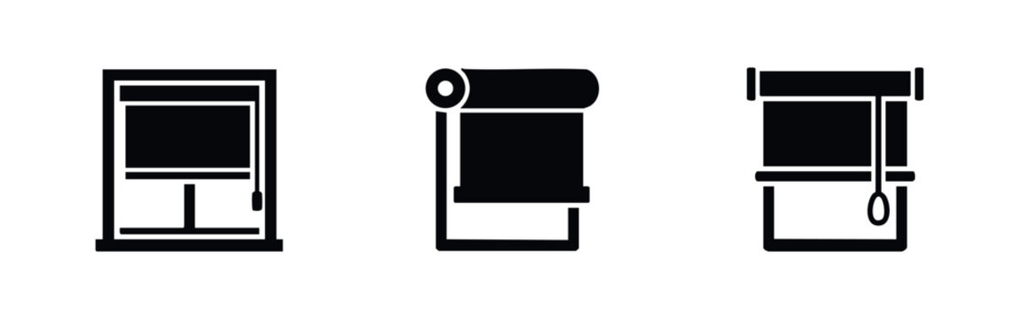 Window Roller Blinds and Shades Icons Set