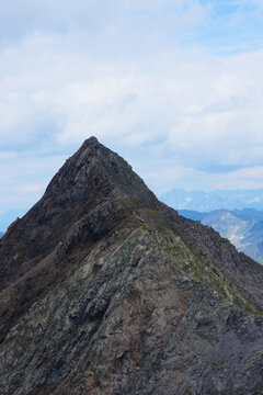 Sharp peak Monte Gleno, a mountaineering destination in the Italian Alps. Lombardy, Italy 
