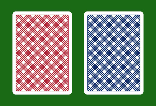 poker playing card reverse side, red blue backside geometric pattern covers