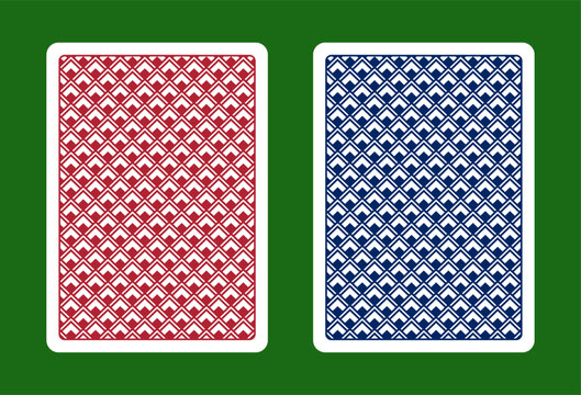 poker playing card reverse side, red blue backside geometric pattern covers