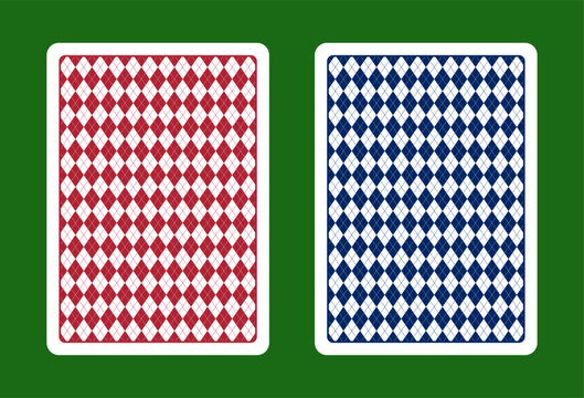poker playing card reverse side, red blue backside geometric pattern covers
