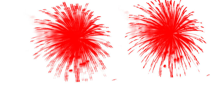 Red firework explosion icons for celebration and party decoration, vector graphics