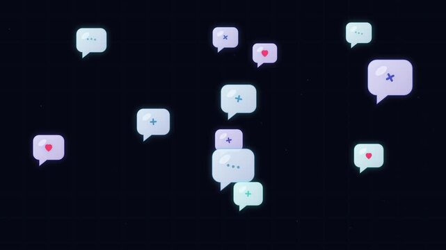 Social media chat bubbles animation with floating message notification icons