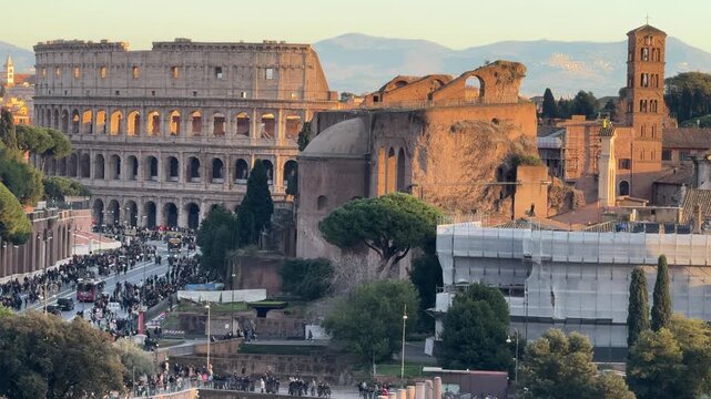 The great Colosseum of Rome, Italy, is one of the wonders of the world. images from day to night.