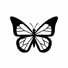 Simple Black Butterfly Silhouette Icon - Symmetrical Monochrome Butterfly Vector Illustration Isolated on White © Acun Alvarez