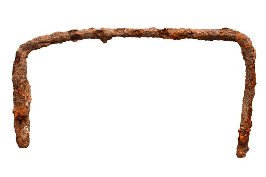 Old unknown rusty object isolated on white background. The usual magnet fishing find.