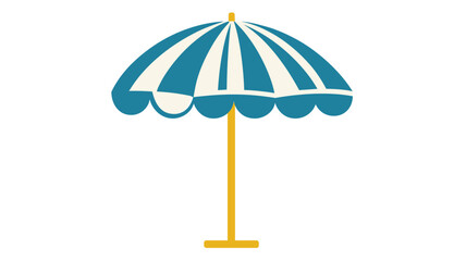 Obraz premium Colorful beach umbrella icon on a blank canvas; a vibrant warm-season tourism visual for travel planning and coastal retreat themes, a clean symbolic element for oceanfront relaxation designs.