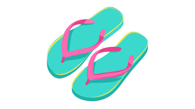 Creative summer flip flops vector icon and beach vacation illustration, colorful tropical footwear design for holiday travel and leisure activities isolated on a clean white background.