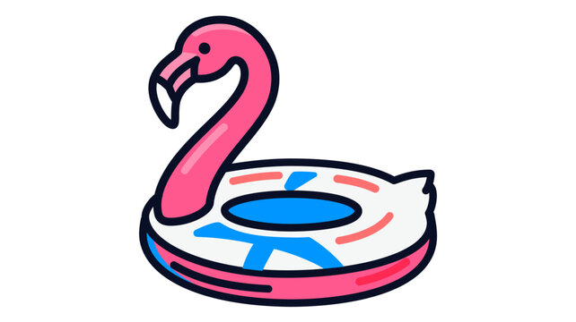 Inflatable flamingo pool float vector icon featuring editable stroke, creative colorful line illustration for tropical summer travel and vacation leisure, adjustable stroke weight graphic design.