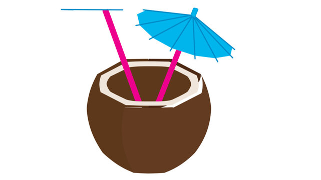 Luscious palm nut beverage with modifiable outlines; a rich artistic rendering for warm climate touring and shorebound breaks, showing a bright jungle refreshment on a plain surface.