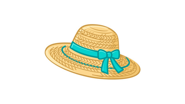 Summer beach day essentials collection woven straw hat vector icon with an editable stroke, this colorful line illustration is ideal for vacation travel branding and minimalist holiday graphics.