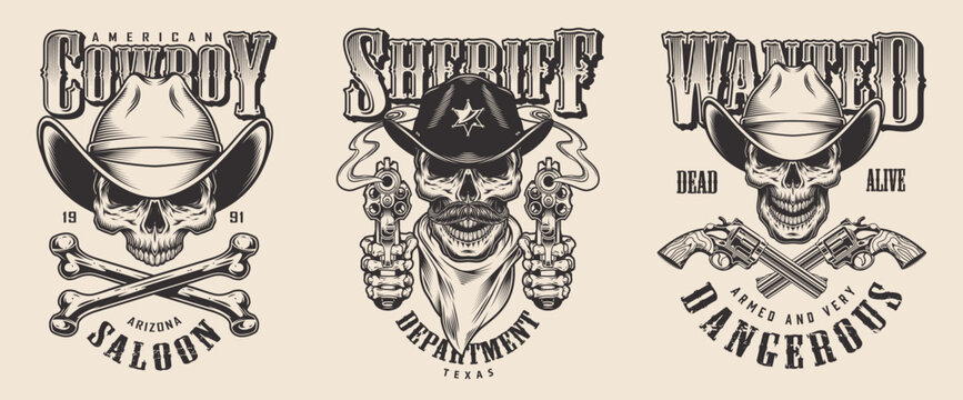 Skulls in cowboy theme designs