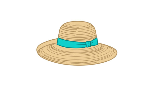 Modern woven straw hat vector icon with an editable stroke design, this colorful line illustration is a versatile minimalist graphic for summer travel, seaside vacations, and stylish headwear.