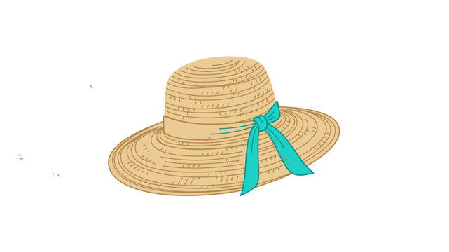 Vibrant sun hat crafted from wicker material for seaside adventures, this linear graphic features modifiable paths and clean aesthetics for seasonal getaway identity designs.