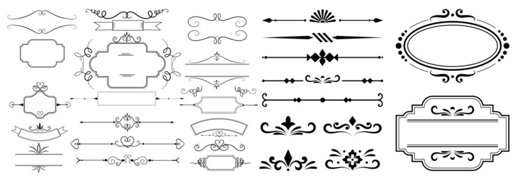 Set of decorative divider elements. Divider ornament, borders, doodle, separators, page dividers, header
