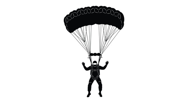 Parachutist falling from the sky black silhouette high quality professional detailed