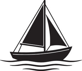 Fototapeta premium Sailboat silhouette icon illustration on water waves simple black graphic design element for maritime travel concept isolated on white background vector art.