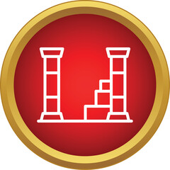 Naklejka premium Architectural ruin icon depicting columns and steps in a red circle creating an ancient symbol