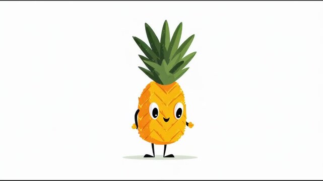 Cute Animated Pineapple Character with Expressive Faces and Playful Movements on White Background.