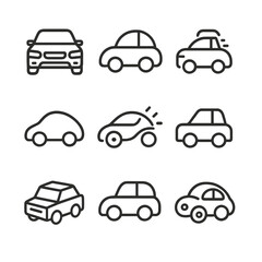 Obraz premium Black and white car icons on gradient background with various styles