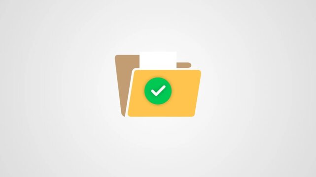 Folder Icon with Circular Loading Progress Bar and Green Success Check Mark, File Processing and Data Sync Animation on White Background