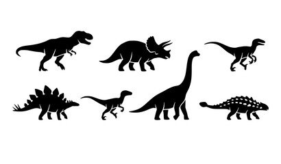 Dinosaur walking icons vector silhouette set © MD