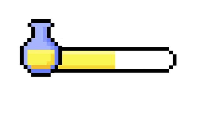 Vibrant pixel art game progress indicator with a yellow potion bottle health or mana bar design for retro gaming interfaces