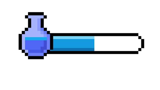 Digital pixel art representation of a blue potion bottle and a dynamic progress bar for gaming user interfaces