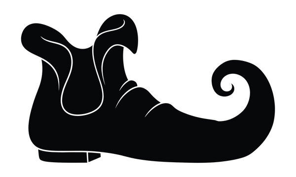 Curly elf boot icon silhouette for fairy tale costume or christmas character wear.