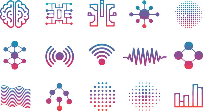 Abstract brain logo set with dots and lines for artificial intelligence machine learning science innovation and medical technology concepts