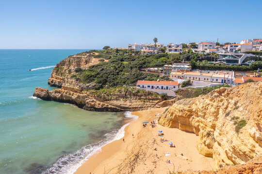 Benagil town and beach by the Ocean in Algarve - Portugal