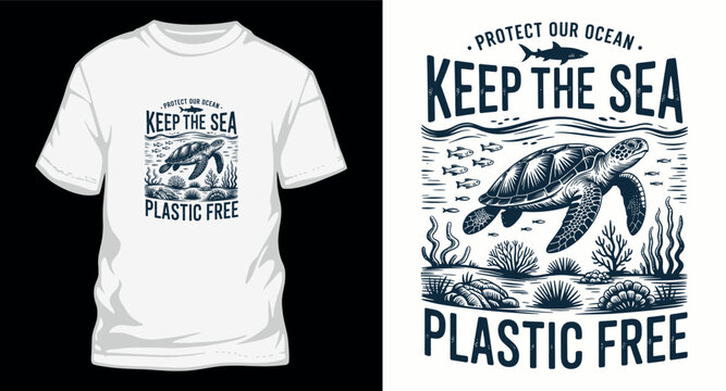 Ocean turtle protect sea plastic free t shirt design.