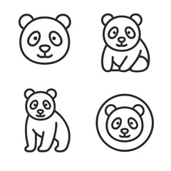 Fototapeta premium Minimalist panda icon set on dark background for modern designs