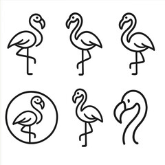 Obraz premium Minimalist flamingo icons set on gray background for design projects