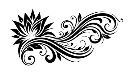 Fototapeta premium Black Lotus Flower Swirls Vector Design Element