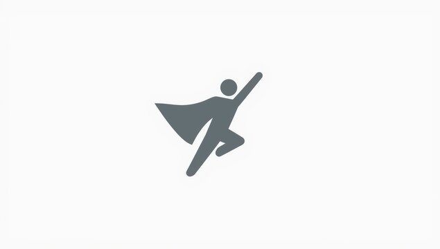 Superhero silhouette jumping with cape gray isolated on white background