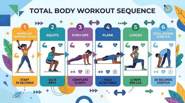 Total body workout sequence infographic vector illustration