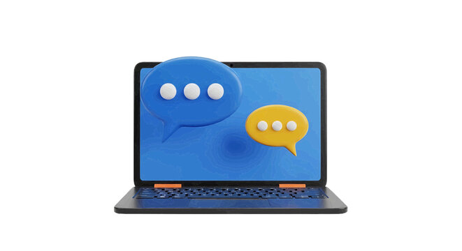 Vector illustration of 3d laptop computer with speech bubbles on a transparent background