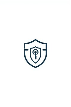 Security shield icon with keyhole simple line art on white background
