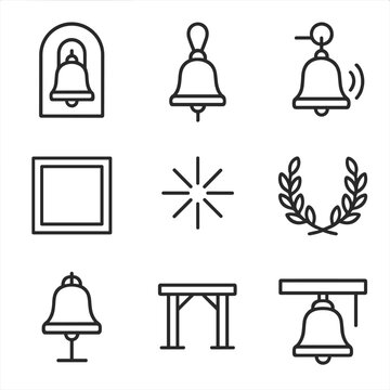 Minimalist bell icons set featuring various styles and decorative elements