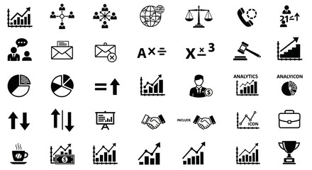 Fototapeta premium Business and finance icons set including charts graphs and communication symbols high quality professional