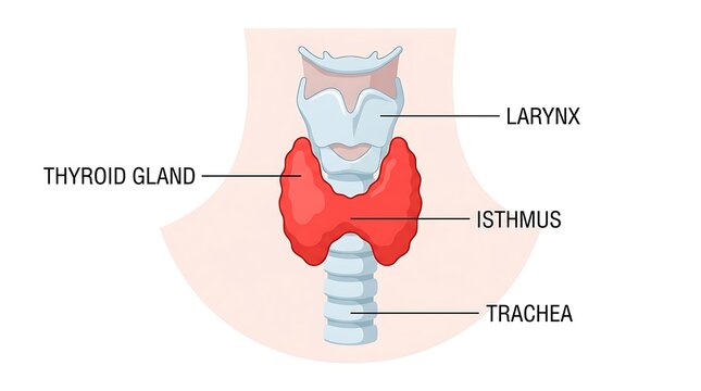 Anatomical illustration of the human thyroid gland with endocrine system