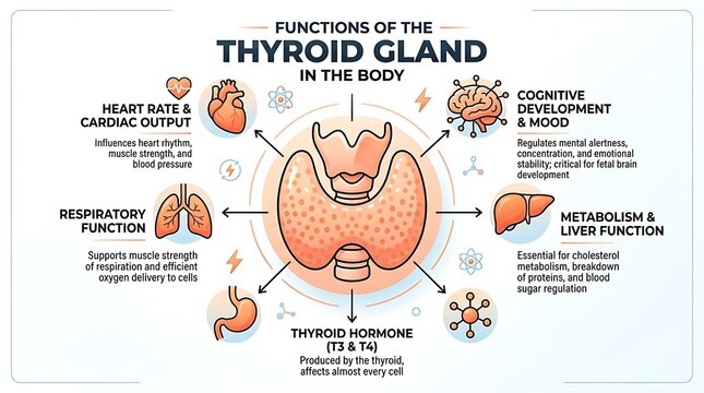 Infographic explaining the functions of the thyroid gland in the human body