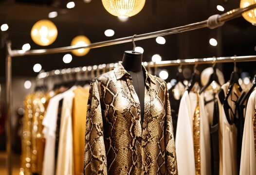 Python print women's wear on a rack in a luxury boutique