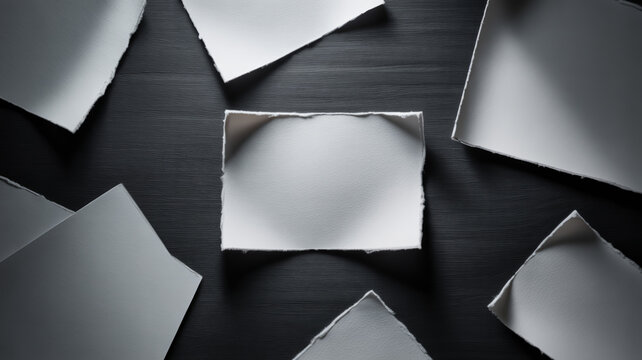 Close-up of white paper sheets arranged in a geometric pattern on a dark surface