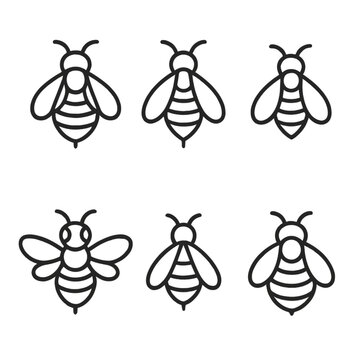 Six minimalistic bee icons on gradient background for design projects