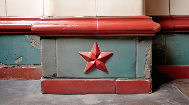 Retro ceramic wall tile with red star ornament